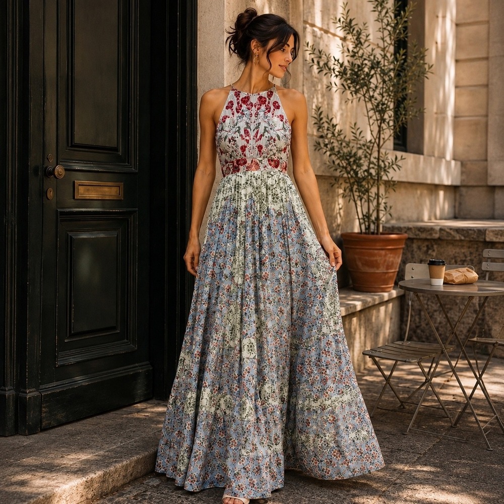 Anthropologie Bhanuni by Jyoti Adelise Beaded Halter Dress Boho Tassel Maxi